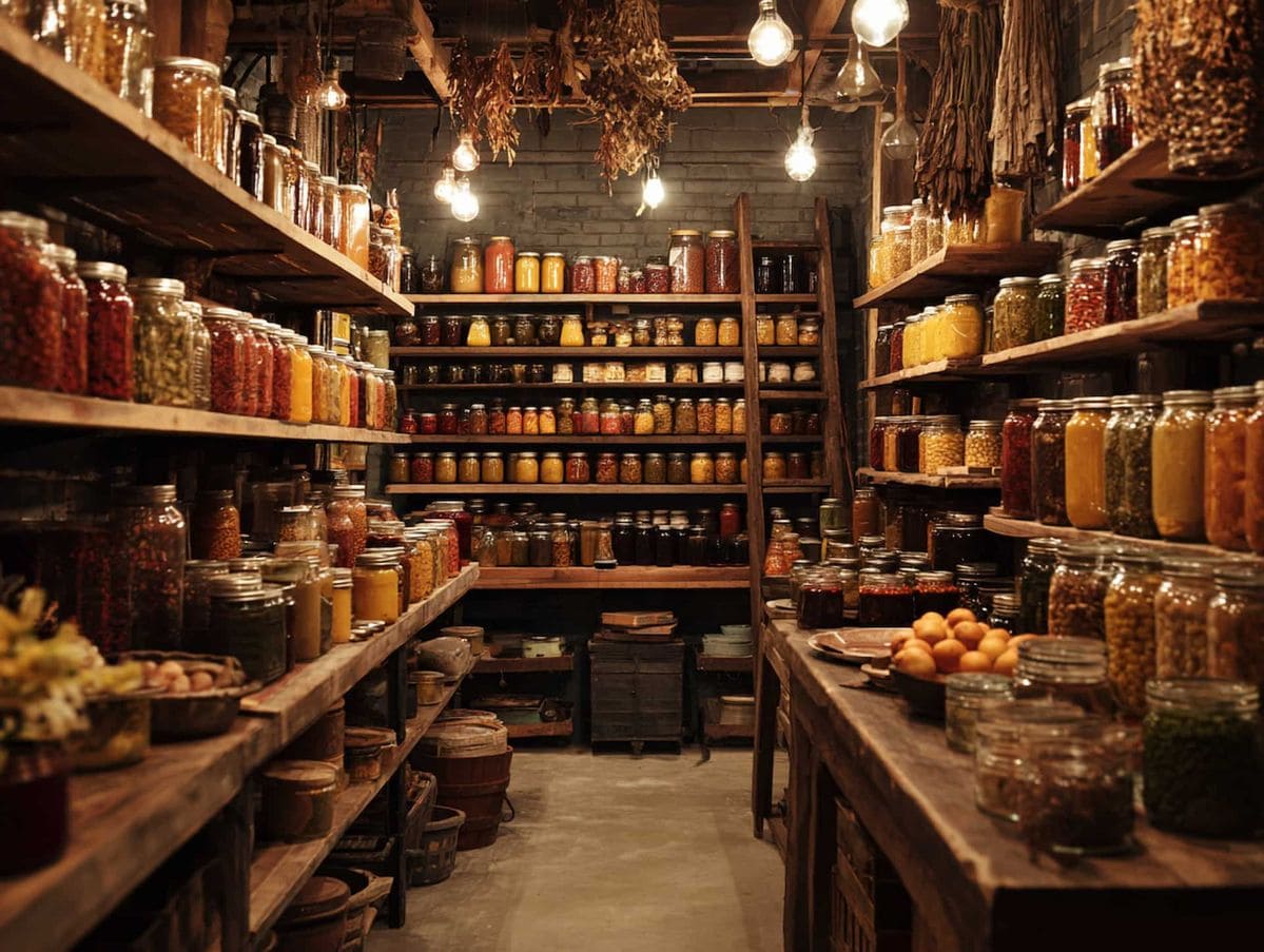 Spiżarnia z zapasami na zimę - przechowywanie żywności